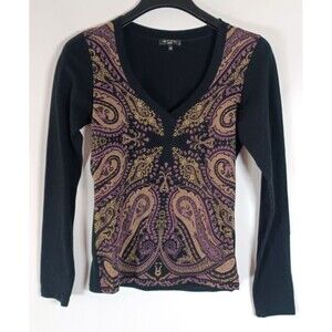 Etro Burnout Top Long Sleeve T-shirt Size 42 EU Fitted Italian Paisley Y2k Cross